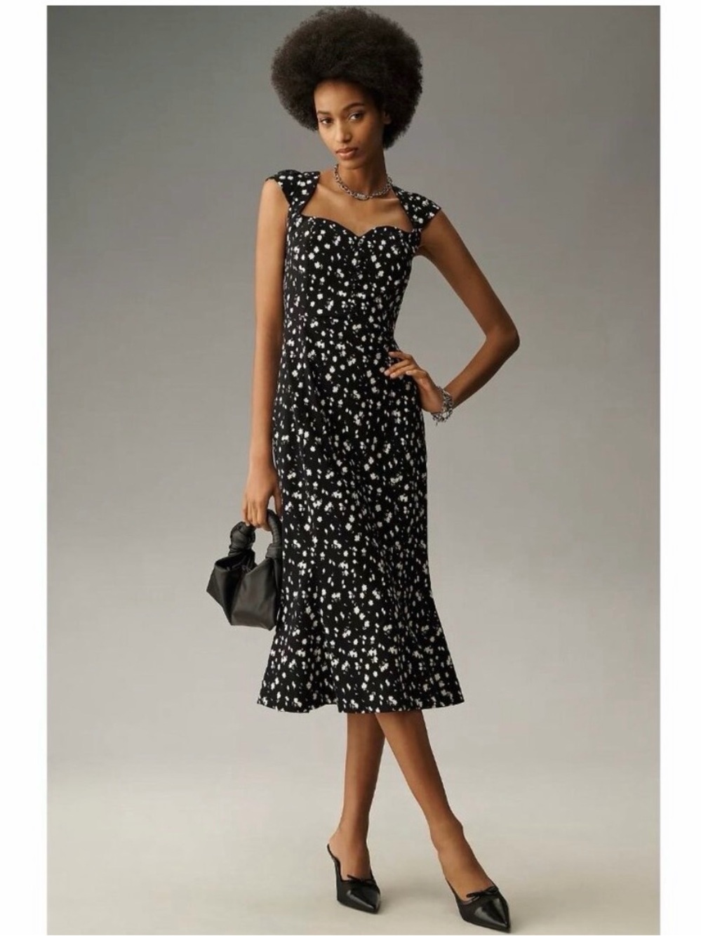 Anthropologie | Maeve Black Midi Dress with White Floral Print
